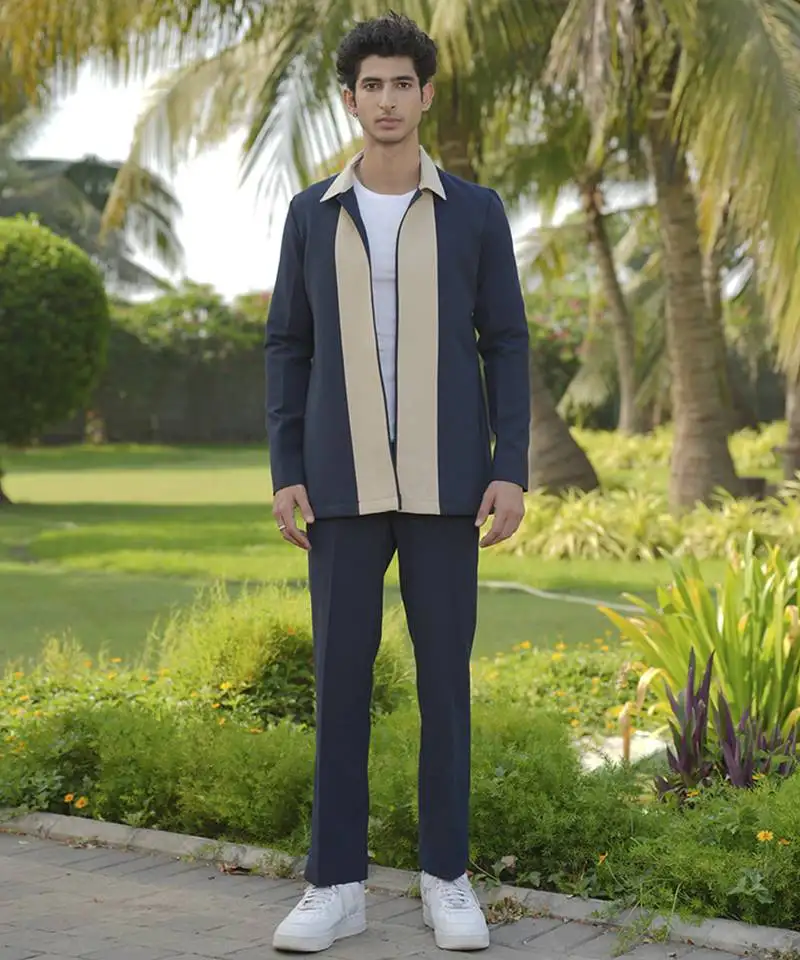 Blue lycra plain shacket