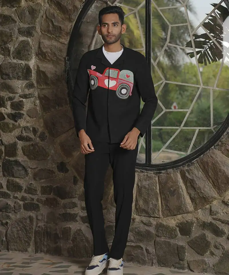 Black lycra printed shacket