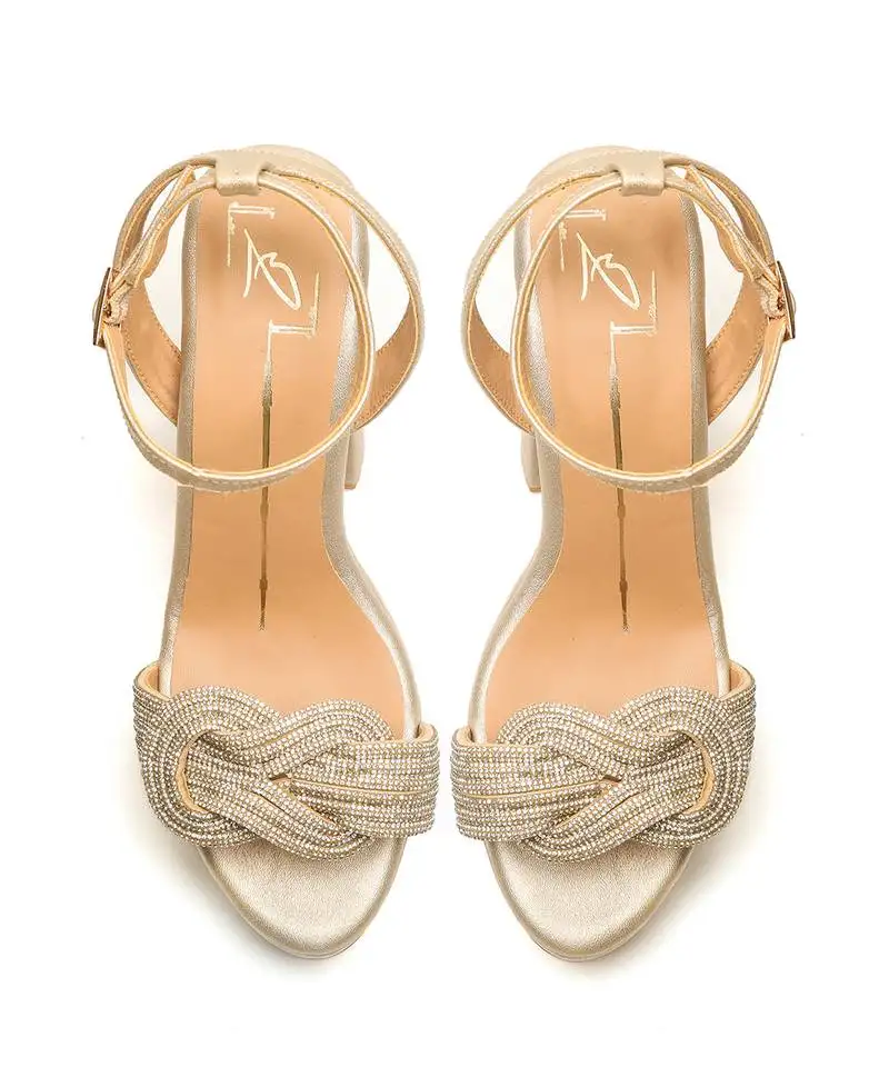 Beige faux leather finish block heel