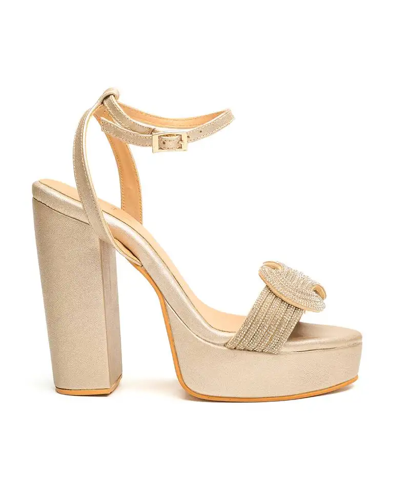 Gold faux leather finish high block heel