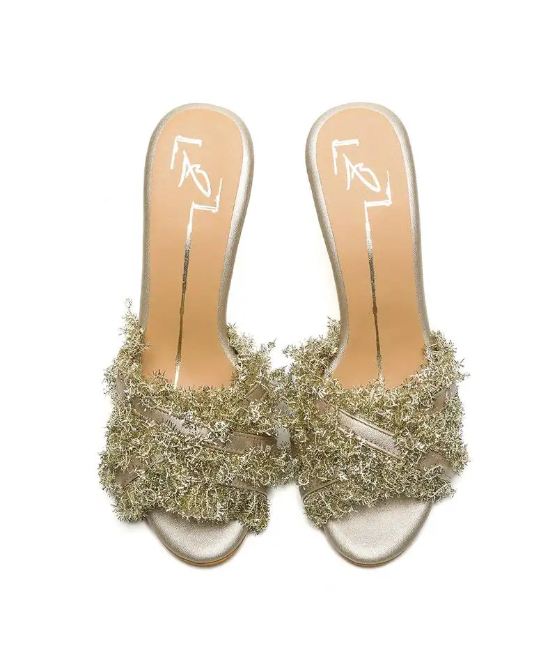 Gold suede finish heels