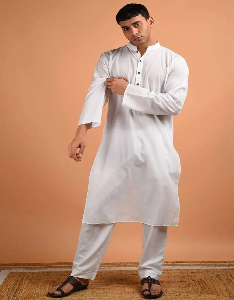 White plain cotton kurta