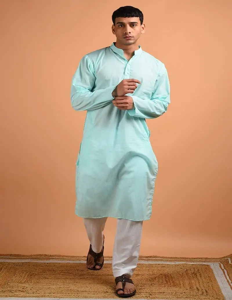 Blue plain cotton kurta