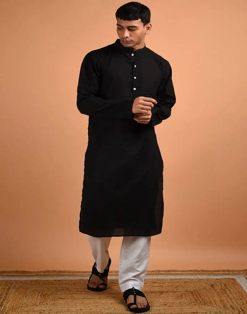 Black plain cotton kurta