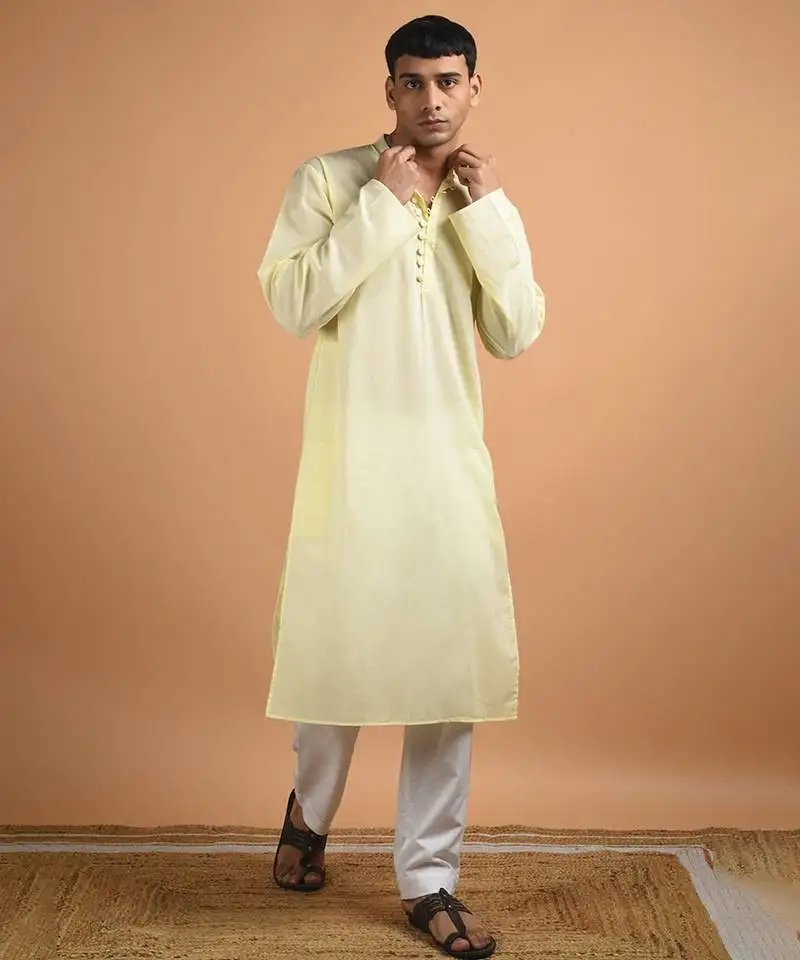 Yellow plain cotton kurta