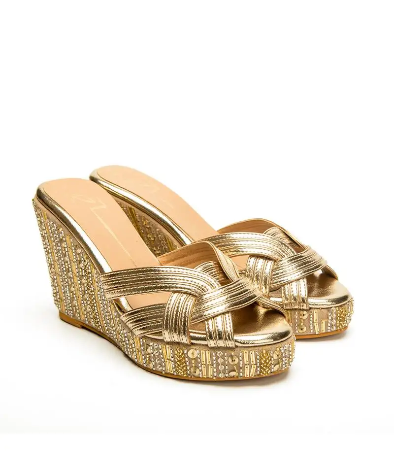 Gold leather finish wedges