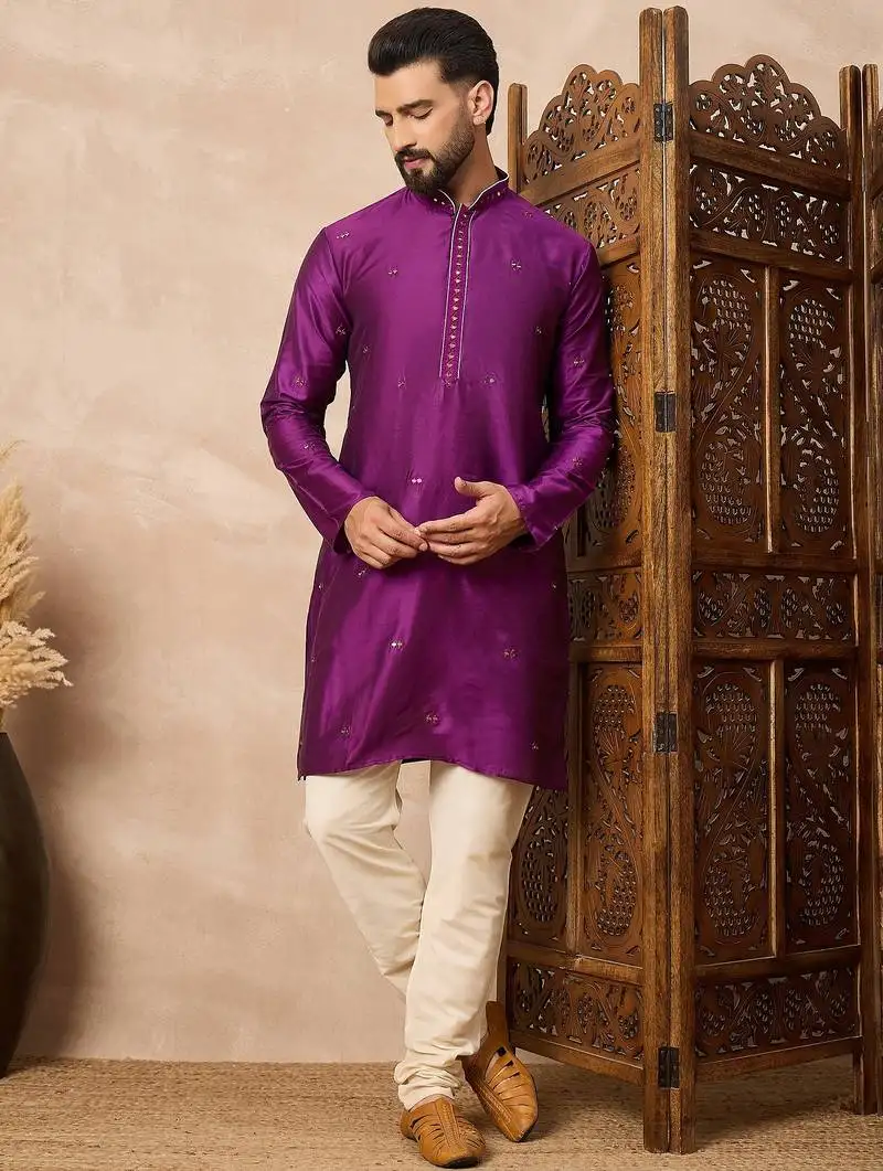 Purple embroidered kurta pant set   premium indian traditional outfit