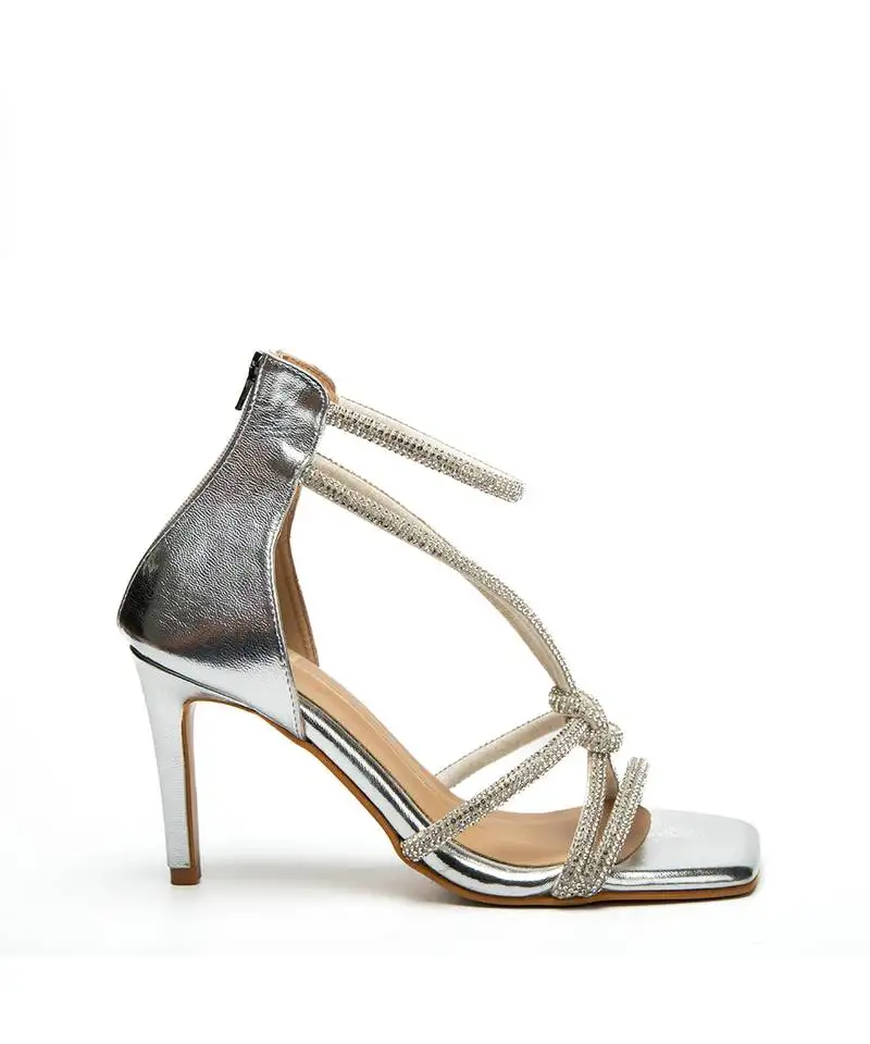 Silver leather finish heels