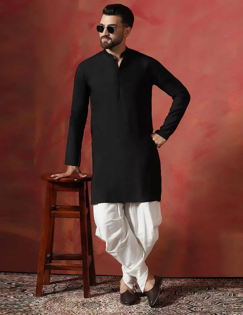 Black solid kurta dhoti set classic indian ethnic wear for cultural events