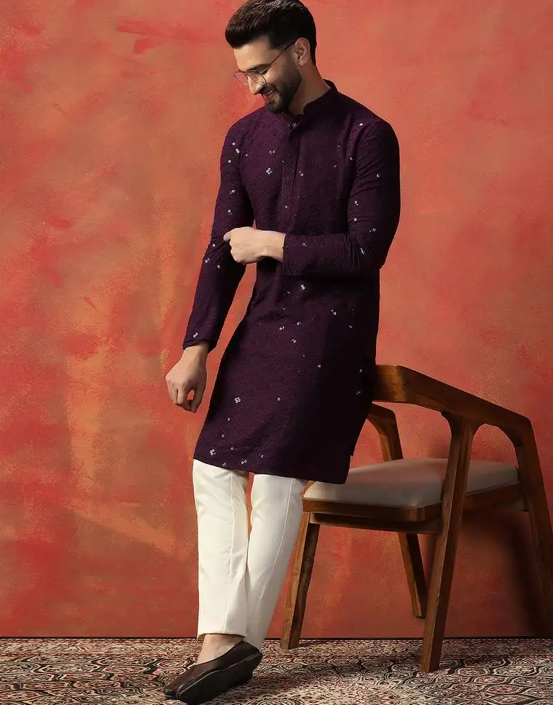 Purple sequins kurta pant set   sparkling indian outfit for celebrations