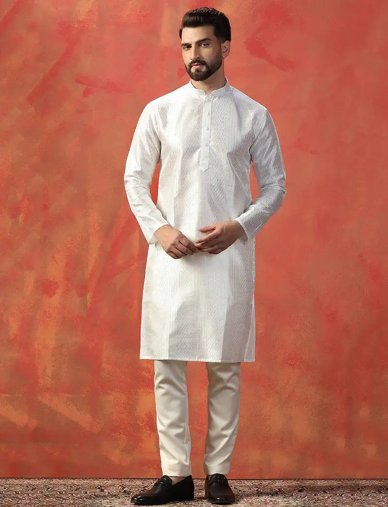 White embroidered kurta pant set   sophisticated indian traditional wear