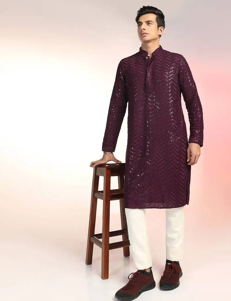 Burgundy sequins kurta pant set   statement indian traditional wear