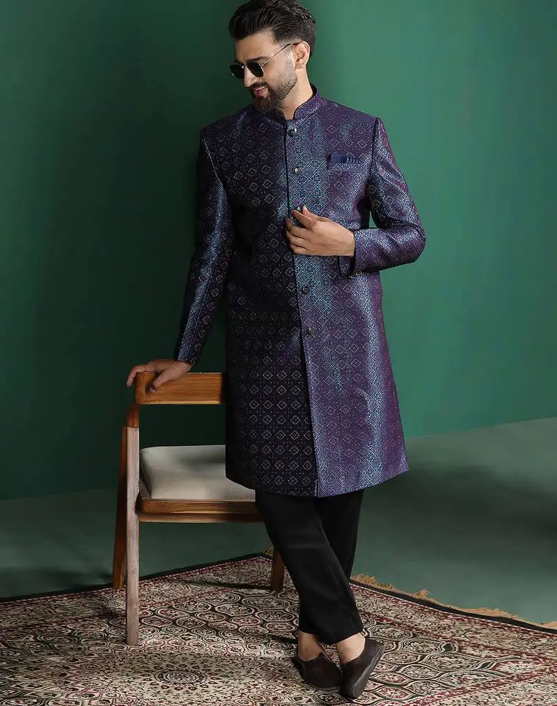 Navy blue indo-western dress in embroidery for formal indian weddings