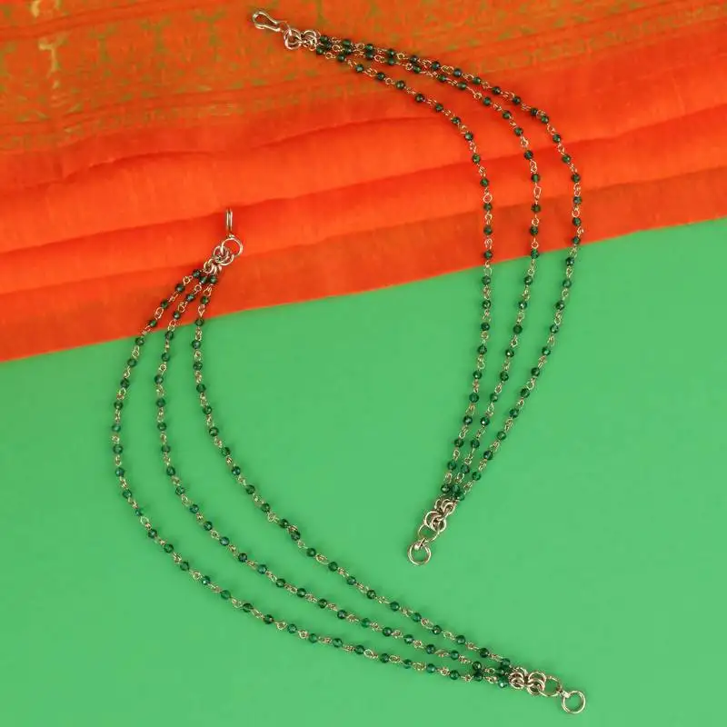 Traditional modish 3 string long chain gold plated set of 2 ear-chain(kaanchain) for women