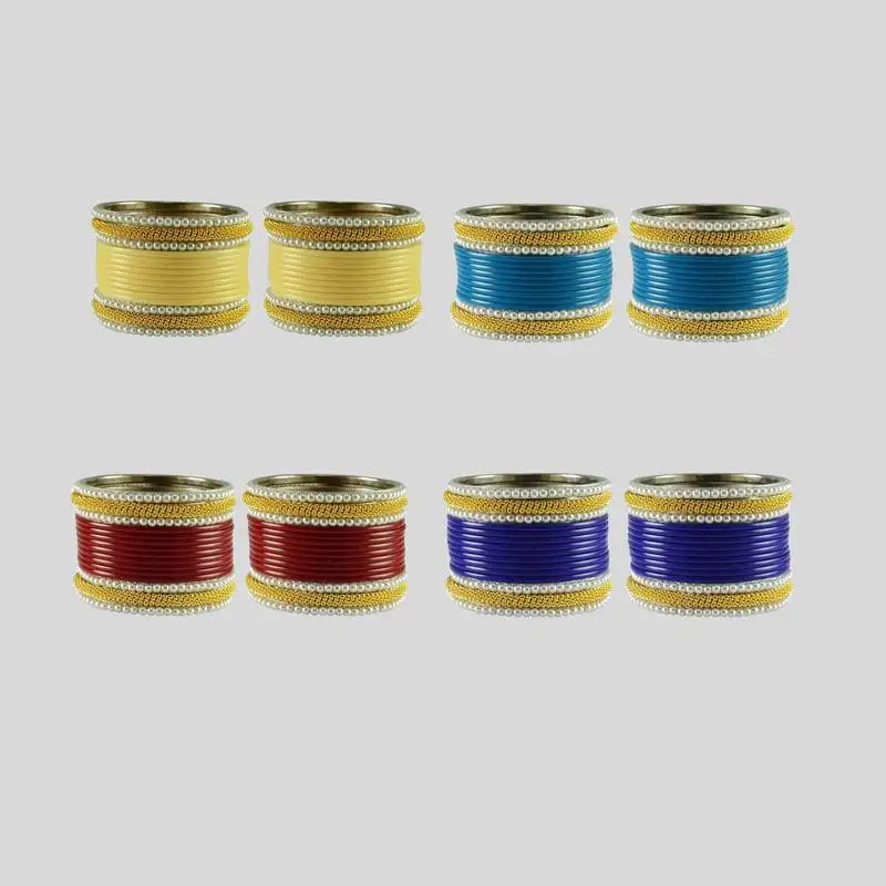 Acrylic-brass multicolor moti stud bangle combo