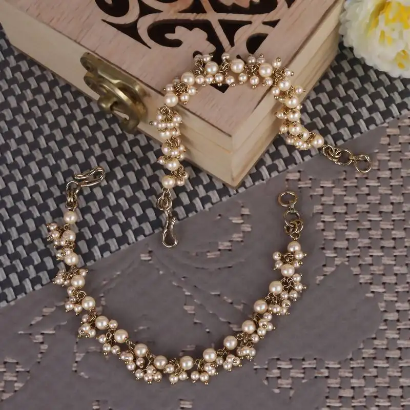 Traditional superb long chain gold plated set of 2 pearl guchha ear-chain(kaanchain) for women