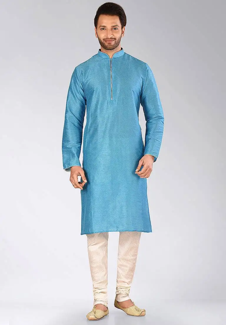 Firoza dupion art silk mens kurta churidar set
