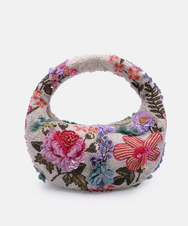 Multi-colored floral embellished clutch bag