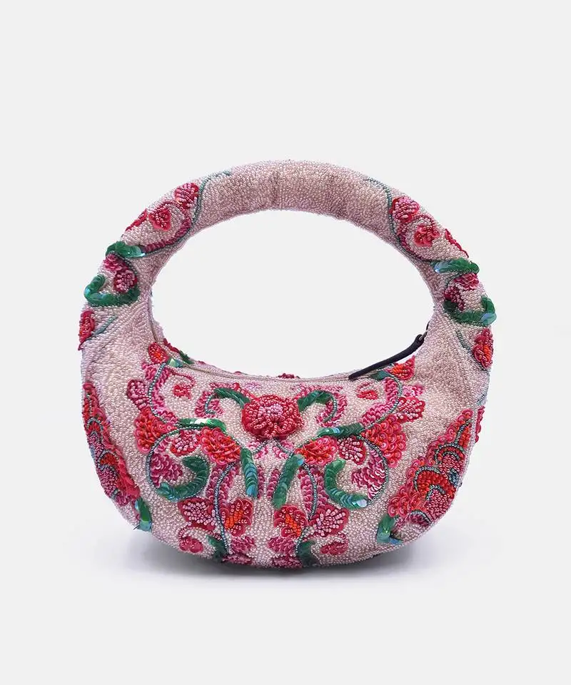 Embroidered multi color floral beads embellished clutch bag