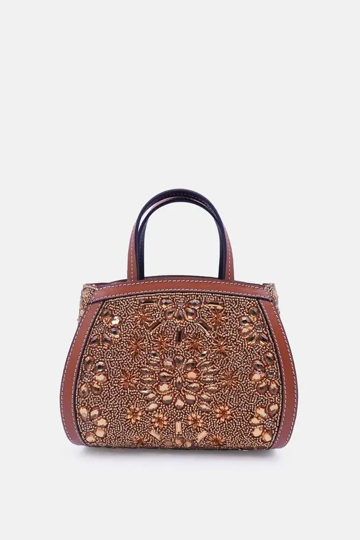 Hand-embroidered and embellished gold clutch bag