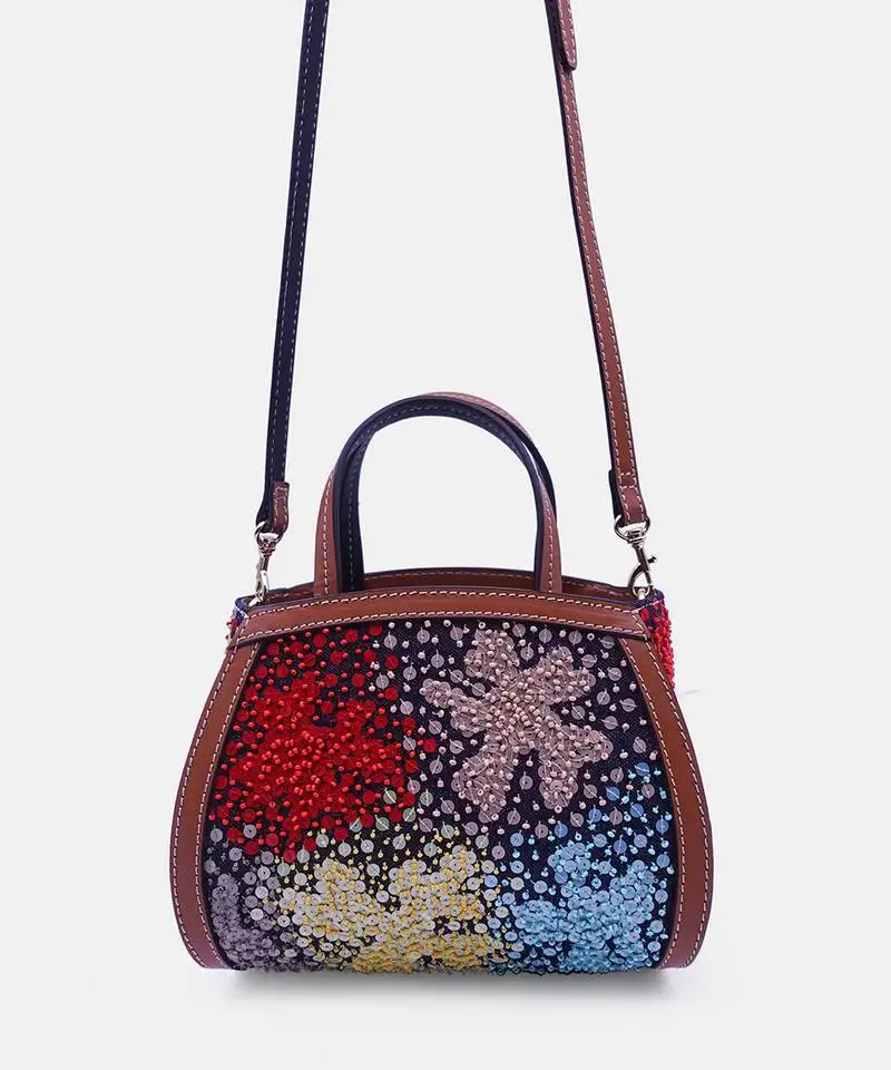 Multicolor sequin embellished denim clutch bag with crossbody strap