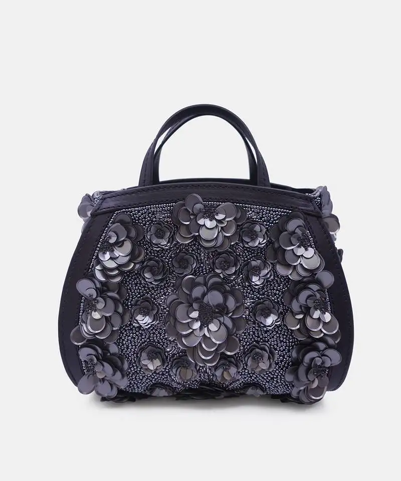 Leather black embellished clutch bag with sling