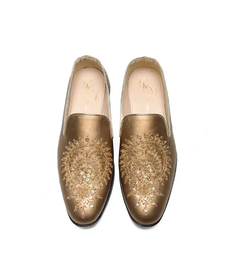 Antique gold faux leather finish mocassins