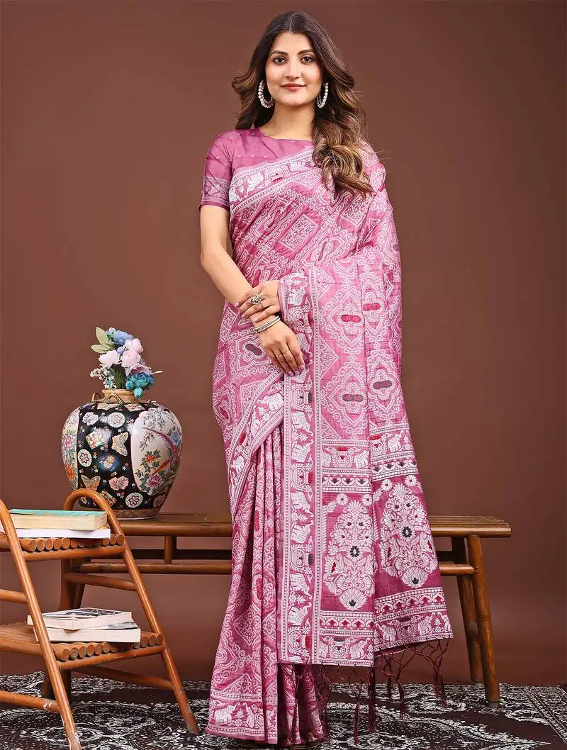 Pink printed saree
