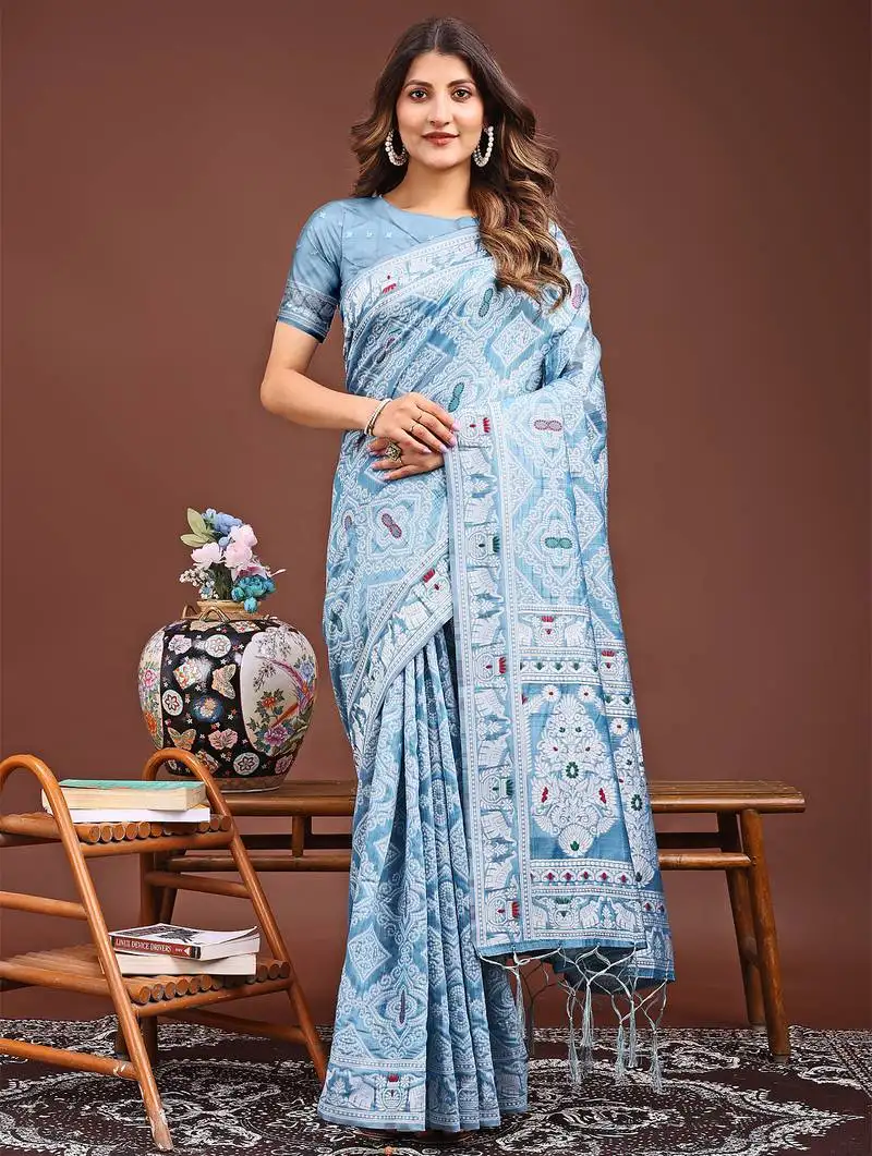 Sky blue printed saree