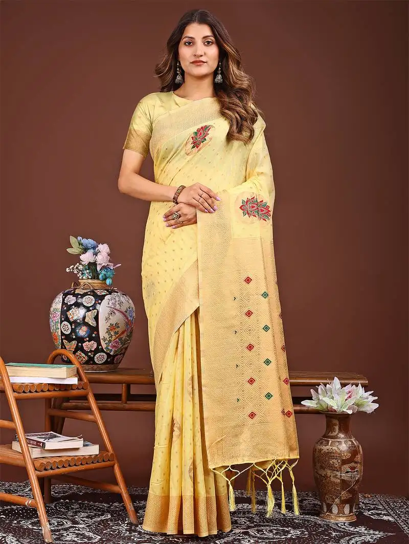 Yellow woven work saree