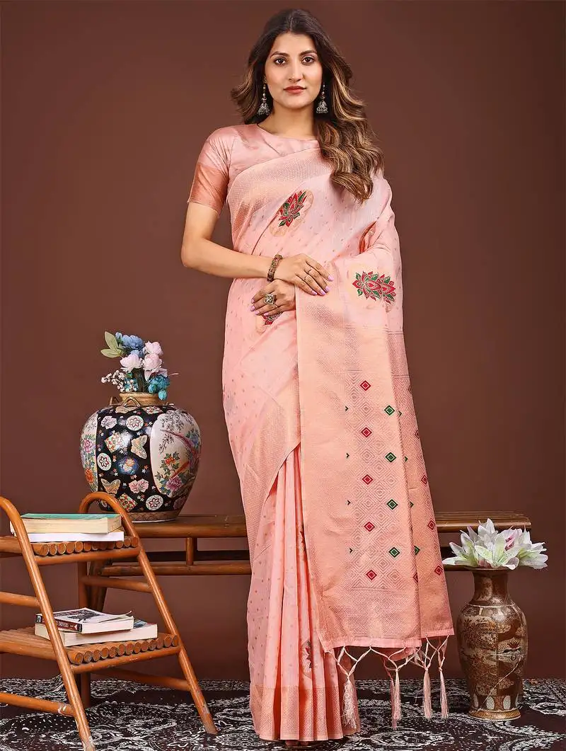 Pink woven work saree