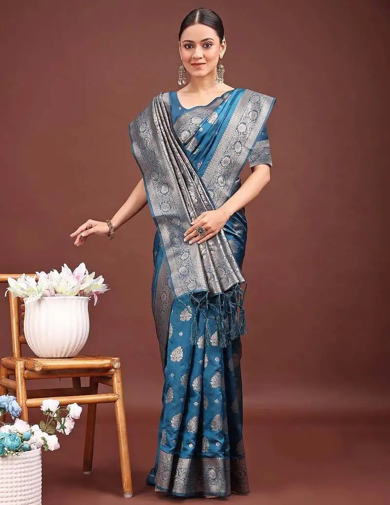 Royal blue banarasi silk saree with zari weaving a timeless tale of elegance