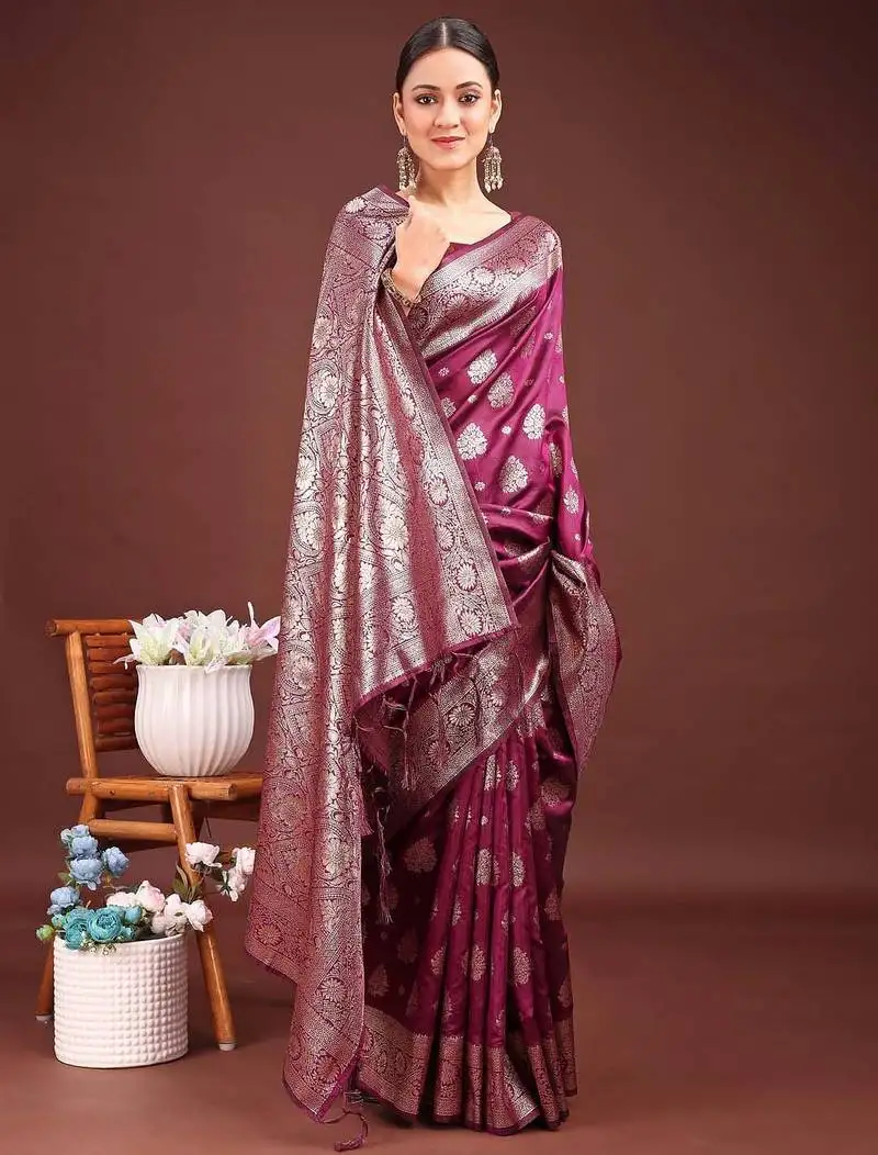 Purple banarasi silk saree with zari weaving a timeless tale of elegance