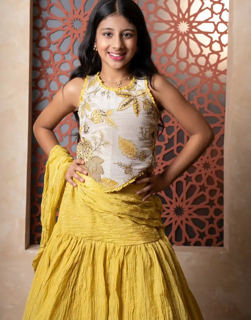 Yellow plain tissue lehenga