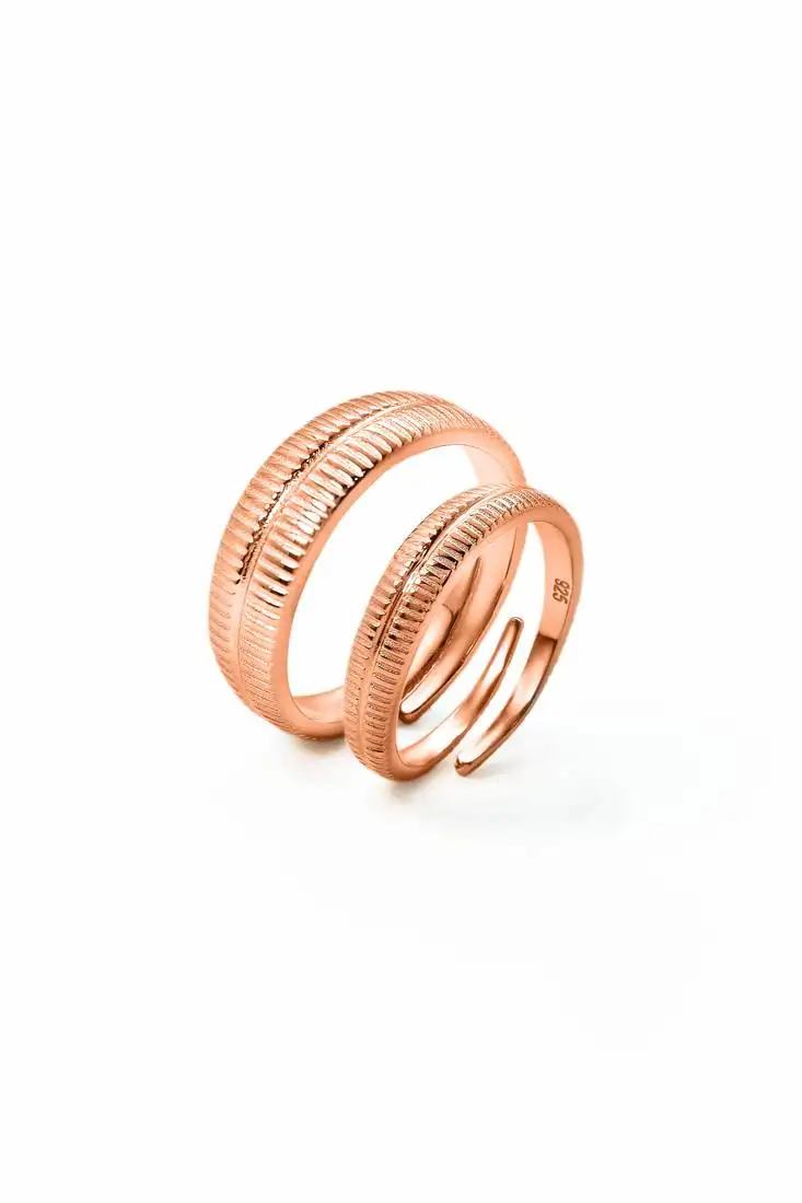 Rose gold & sterling silver love path couple rings