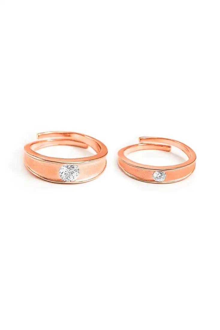 Rose gold modern love couple rings