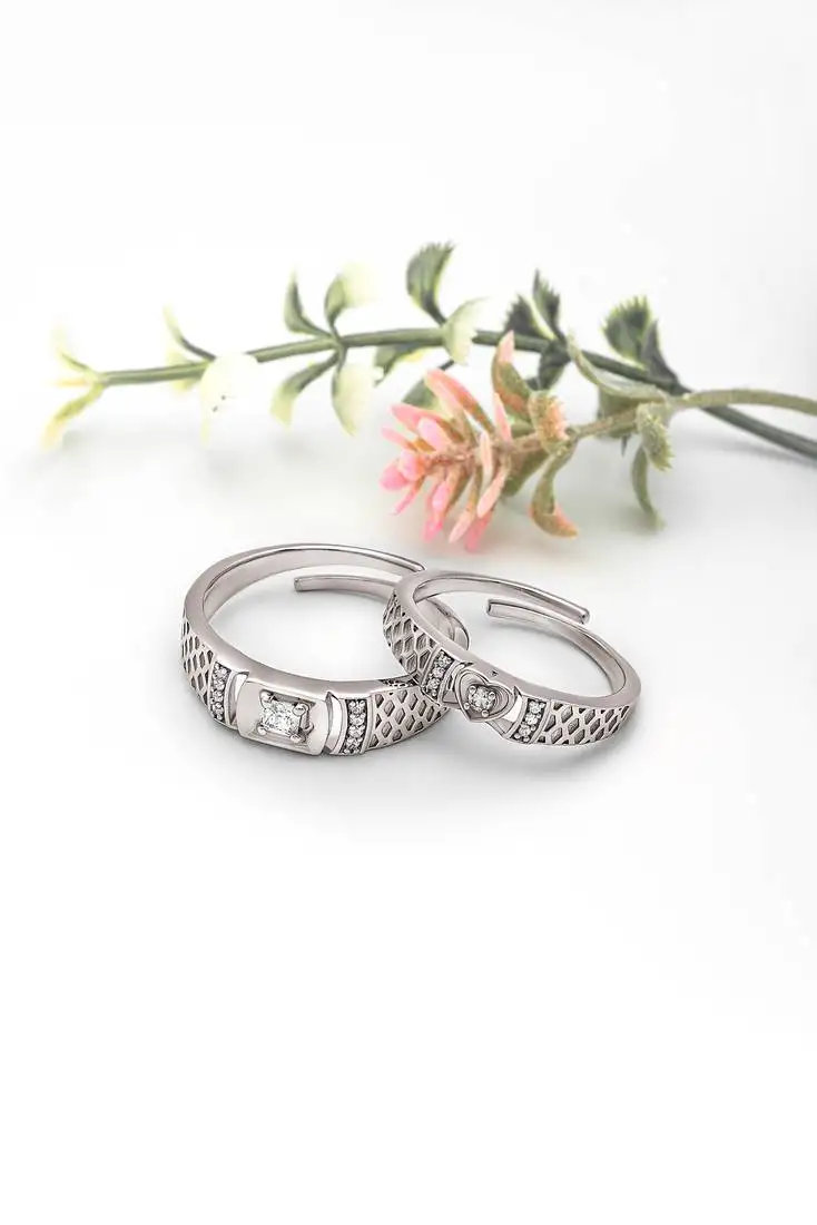 Sterling silver embrace couple rings