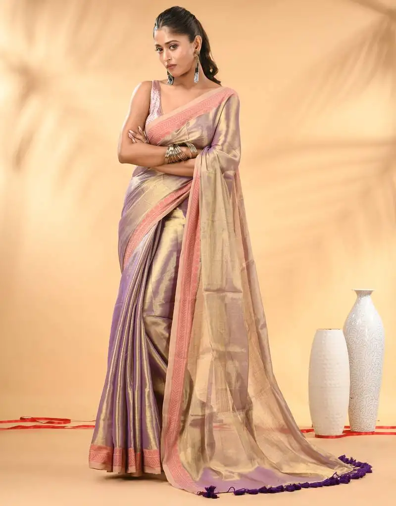 Lavender golden glow tissue saree