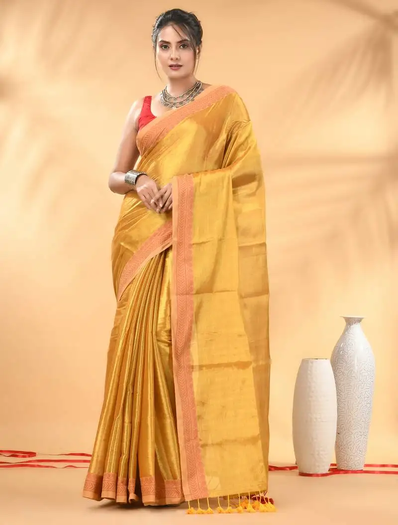 Yellow golden glow tissue saree