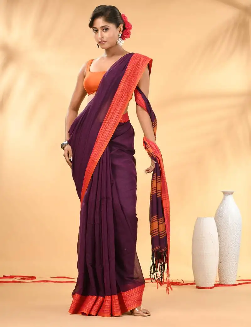 Purple soft mulmul cotton saree