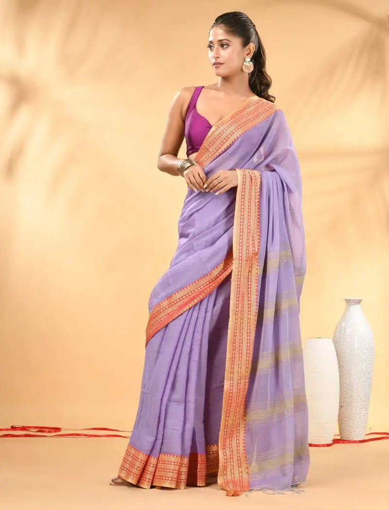Light violet soft mulmul cotton saree