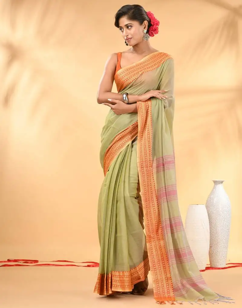 Beige soft mulmul cotton saree