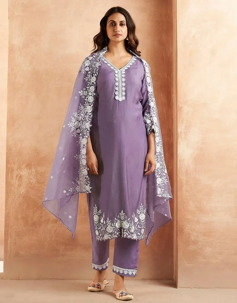 Lavender embroidered suit set