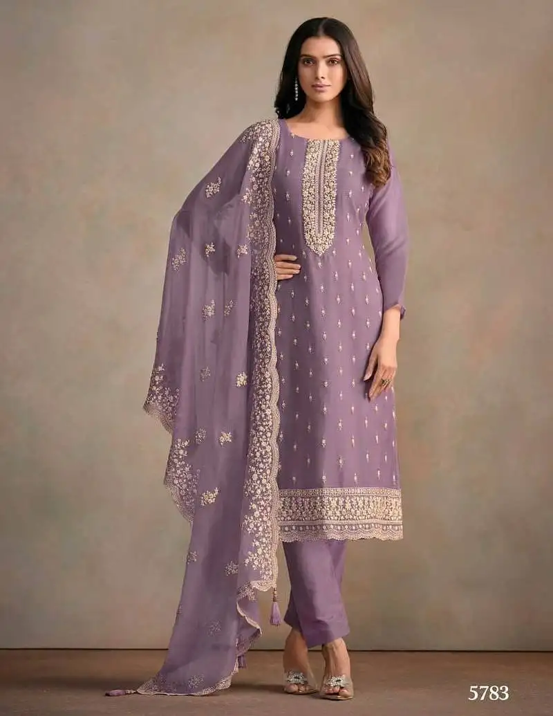 Light purple organza silk semi stitched wedding suits