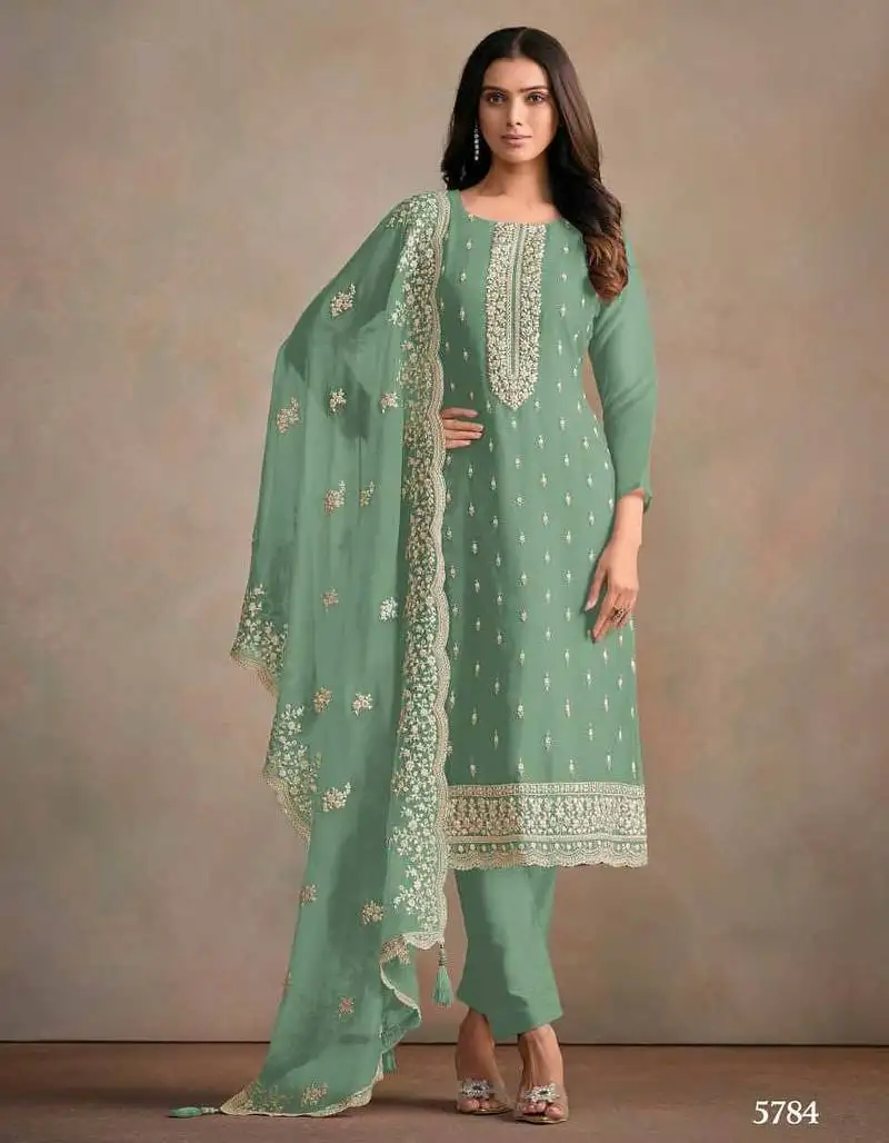 Light green organza silk semi stitched wedding suits