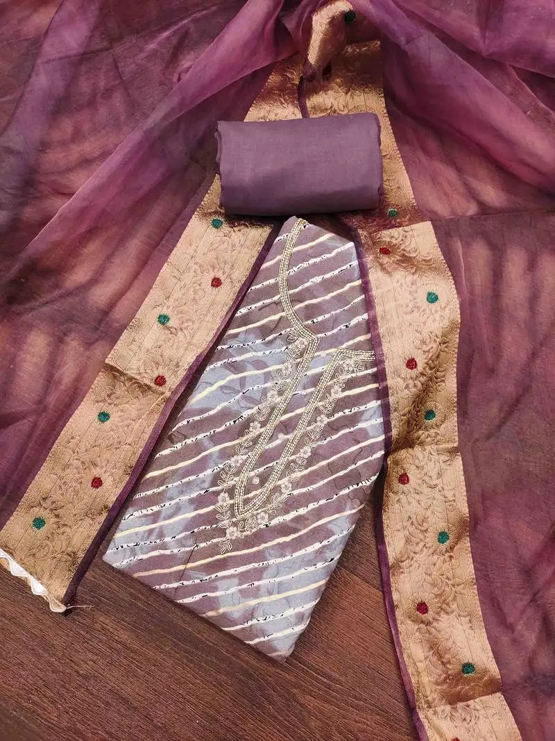 Women's wine cotton handwork unstitched dress material