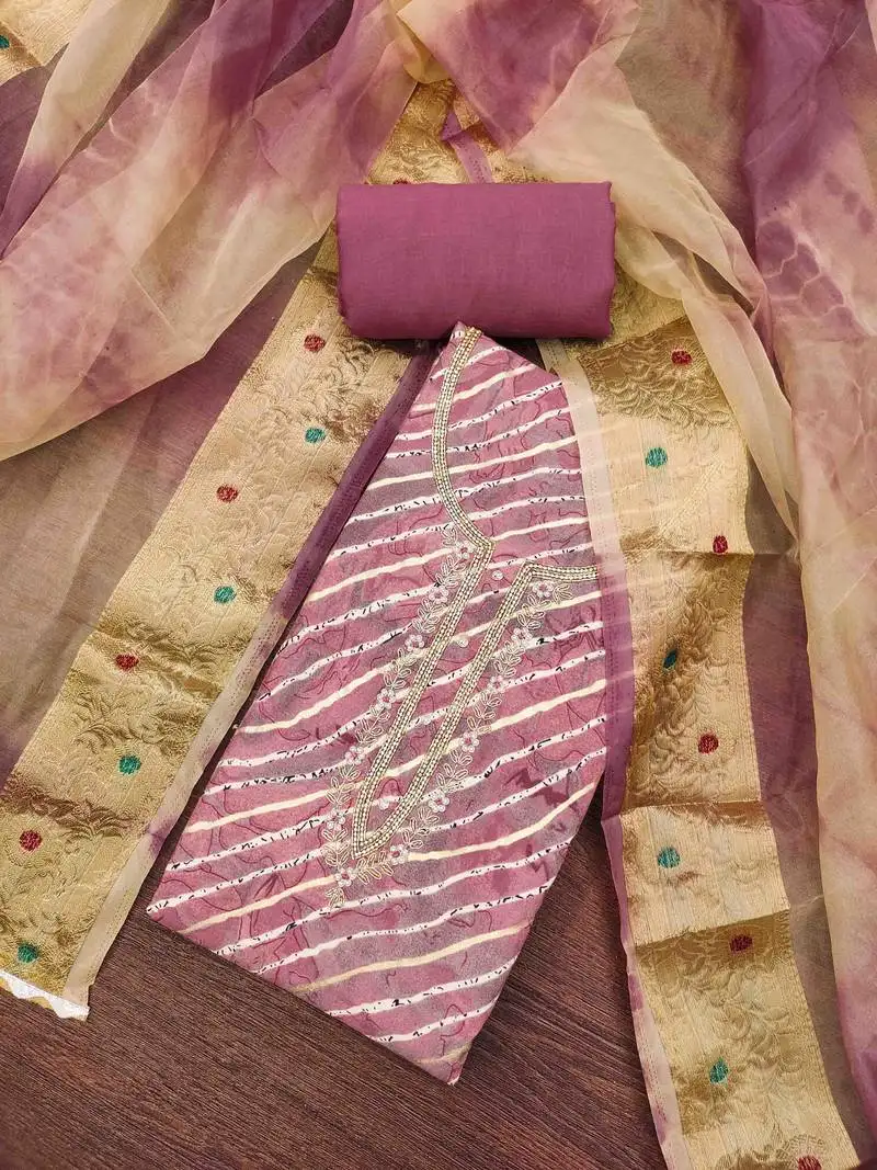 Women's onion cotton handwork unstitched dress material