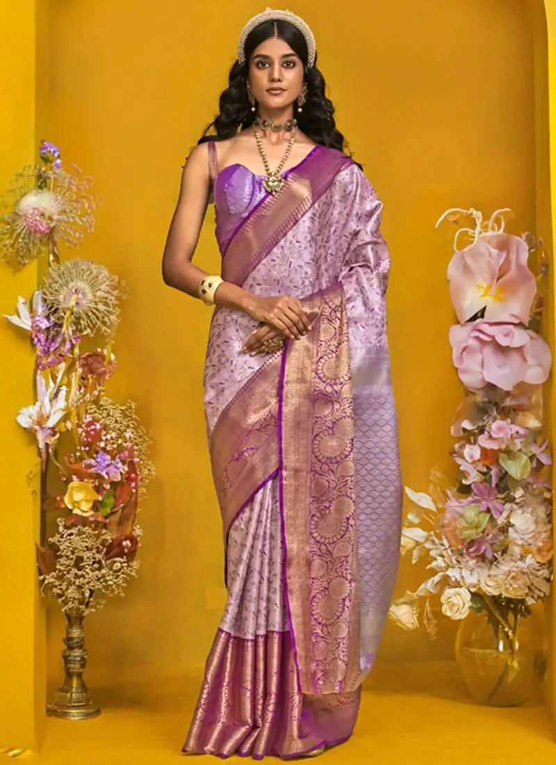 Lavender & purple art silk handloom weaving saree