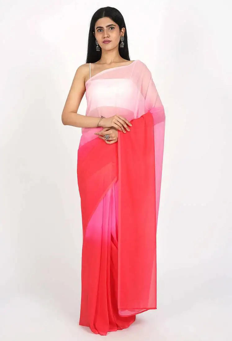 Pink georgette shading print ready to wear saree