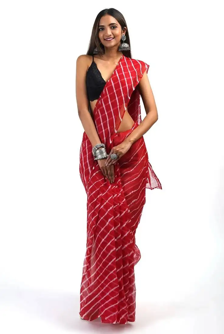 Red kota chex fabric leheriya print saree
